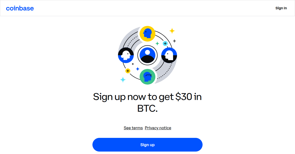 Sign up now to get $30 in BTC.